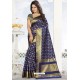 Navy Blue Heavy Embroidered Designer Kanjivaram Silk Sari