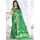 Jade Green Heavy Embroidered Designer Kanjivaram Silk Sari