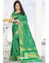 Jade Green Heavy Embroidered Designer Kanjivaram Silk Sari