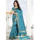 Blue Heavy Embroidered Designer Kanjivaram Silk Sari