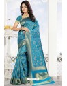 Blue Heavy Embroidered Designer Kanjivaram Silk Sari