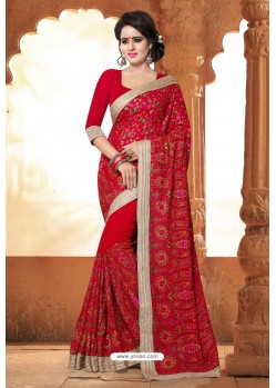 Red Casual Wear Embroidered Designer Georgette Sari