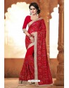 Red Casual Wear Embroidered Designer Georgette Sari