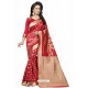 Red Heavy Embroidered Designer Banarasi Silk Sari