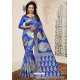 Blue Heavy Embroidered Designer Banarasi Silk Sari