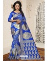 Blue Heavy Embroidered Designer Banarasi Silk Sari