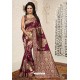 Deep Wine Heavy Embroidered Designer Banarasi Silk Sari