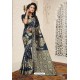 Navy Blue Heavy Embroidered Designer Banarasi Silk Sari