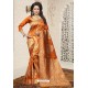 Orange Heavy Embroidered Designer Banarasi Silk Sari