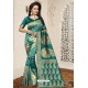 Teal Heavy Embroidered Designer Banarasi Silk Sari