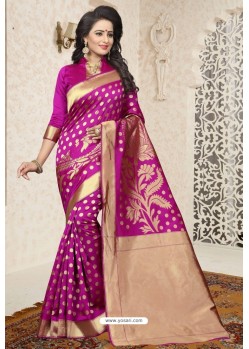 Rani Heavy Embroidered Designer Banarasi Silk Sari