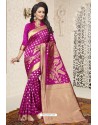 Rani Heavy Embroidered Designer Banarasi Silk Sari