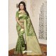 Green Heavy Embroidered Designer Banarasi Silk Sari