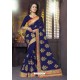 Royal Blue Heavy Embroidered Designer Blooming Georgette Sari