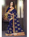 Royal Blue Heavy Embroidered Designer Blooming Georgette Sari