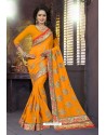 Yellow Heavy Embroidered Designer Blooming Georgette Sari