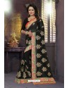 Black Heavy Embroidered Designer Blooming Georgette Sari