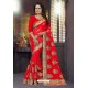 Red Heavy Embroidered Designer Blooming Georgette Sari