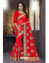 Red Heavy Embroidered Designer Blooming Georgette Sari