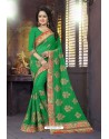 Green Heavy Embroidered Designer Blooming Georgette Sari