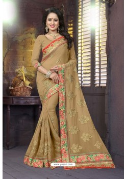 Gold Heavy Embroidered Designer Blooming Georgette Sari