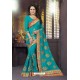 Turquoise Heavy Embroidered Designer Blooming Georgette Sari