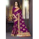 Purple Heavy Embroidered Designer Blooming Georgette Sari