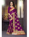 Purple Heavy Embroidered Designer Blooming Georgette Sari