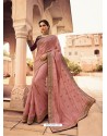 Dusty Pink Heavy Embroidered Designer Silk Sari