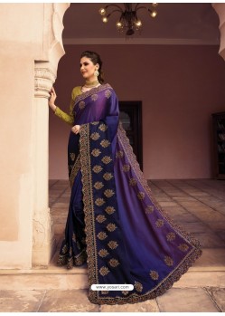 Navy Blue Heavy Embroidered Designer Silk Sari