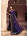 Navy Blue Heavy Embroidered Designer Silk Sari