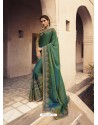 Dark Green Heavy Embroidered Designer Silk Sari