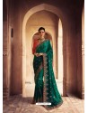 Dark Green Heavy Embroidered Designer Silk Sari