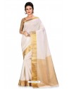 White Heavy Embroidered Designer Kanjivaram Silk Sari