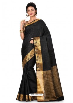 Black Heavy Embroidered Designer Kanjivaram Silk Sari