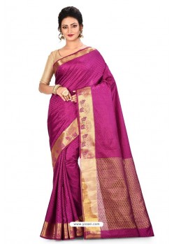 Medium Violet Heavy Embroidered Designer Kanjivaram Silk Sari