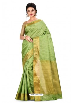 Green Heavy Embroidered Designer Kanjivaram Silk Sari