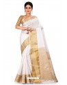 White Heavy Embroidered Designer Kanjivaram Silk Sari