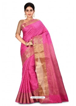 Light Pink Heavy Embroidered Designer Kanjivaram Silk Sari