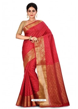 Red Heavy Embroidered Designer Kanjivaram Silk Sari