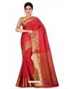 Red Heavy Embroidered Designer Kanjivaram Silk Sari