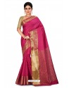 Rose Red Heavy Embroidered Designer Kanjivaram Silk Sari