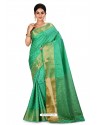 Jade Green Heavy Embroidered Designer Kanjivaram Silk Sari