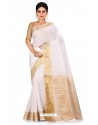 White Heavy Embroidered Designer Kanjivaram Silk Sari