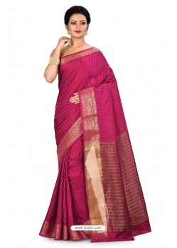 Rose Red Heavy Embroidered Designer Kanjivaram Silk Sari