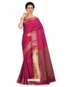 Rose Red Heavy Embroidered Designer Kanjivaram Silk Sari