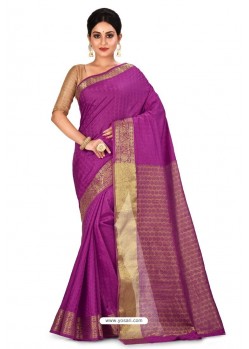 Purple Heavy Embroidered Designer Silk Sari