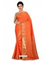Orange Heavy Embroidered Designer Kanjivaram Silk Sari