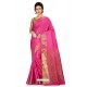 Hot Pink Heavy Embroidered Designer Kanjivaram Silk Sari