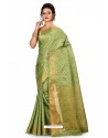 Green Heavy Embroidered Designer Kanjivaram Silk Sari